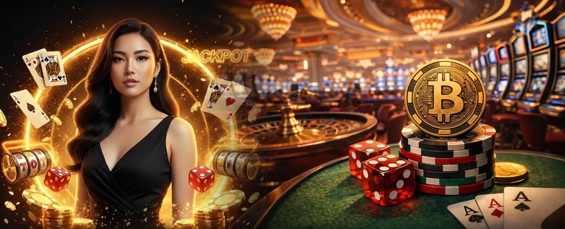 Live Dealer Casino with various table games like blackjack and roulette, featuring a professional dealer and vibrant casino atmosphere.